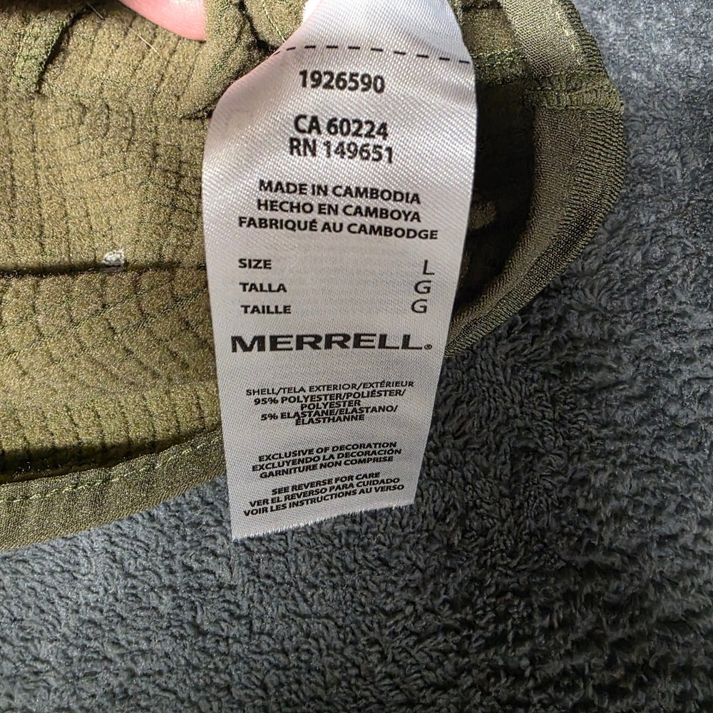 Merrell Mens Olive Green 1/4 Zip Grid Fleece Pullover hiking outdoor gorpcore - Picture 4 of 9